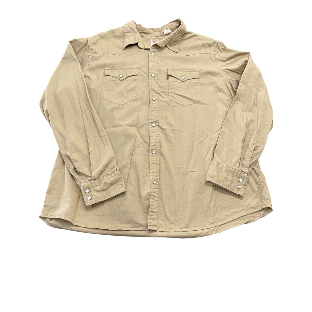 Levi's Classic Western Shirt Men's XXL Tan Khaki Pearl Snap Cotton Button Down
